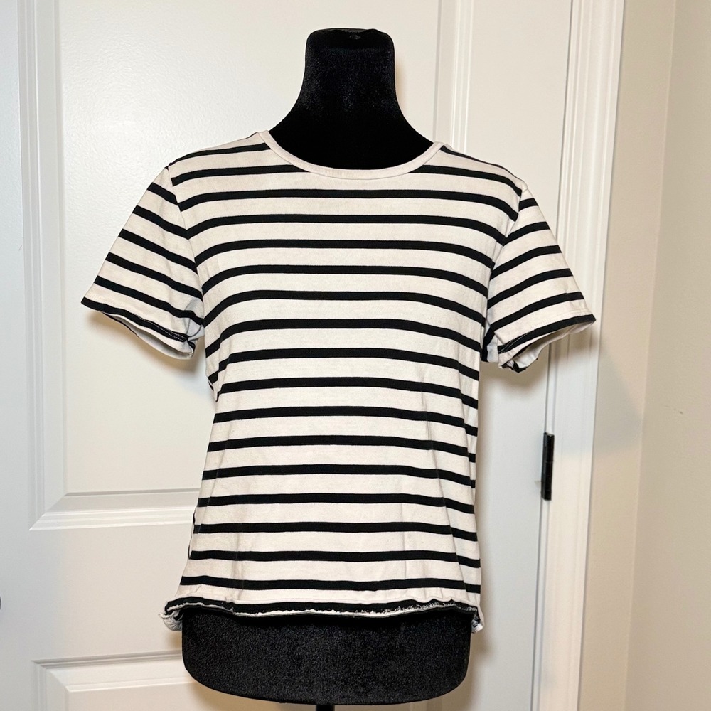 Madewell Black White Mixed Stripe Size Medium Casual Minimalist